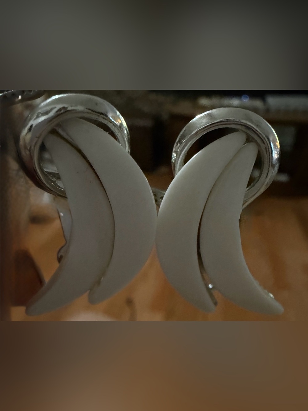 White Crescent Double Drop Earrings